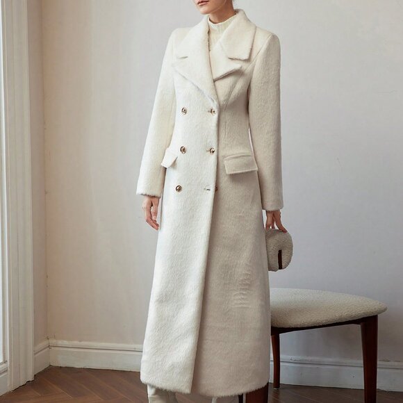 Apricot Elegant Women's Lapel Collar Pea Overcoat - Picture 4 of 8